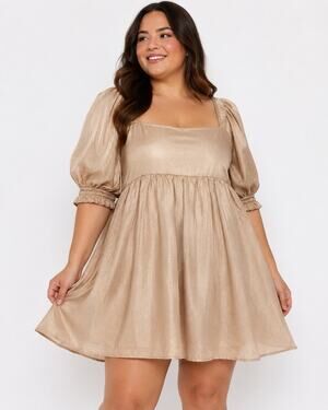 Simply Southern XXL Champagne Shimmer Puff Sleeve Bow Mini Dress NWT Cocktail